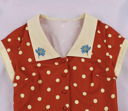 Wellwits Women's Polka Dot Floral Collar Work Party Smart Elegant Vintage Dress3