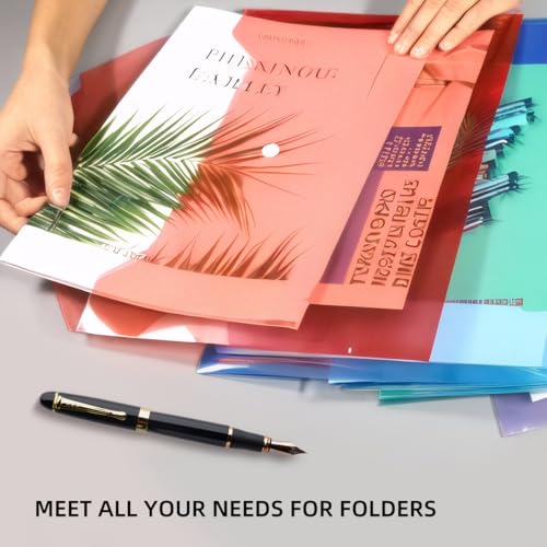 feyiubmen Lot de 30 porte-documents multicolores A4 transparents avec bouton pression pour rangement de documents – vue 7