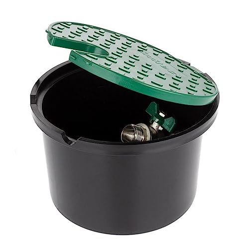 Arquette d'irrigation circulaire à enterrer avec robinet métallique 3/4" mâle. Ø Base 17 cm - Ø Couvercle 19 cm - Hauteur 14 cm - Couvercle charnière à ouverture facile. Robuste et résistant – vue 3