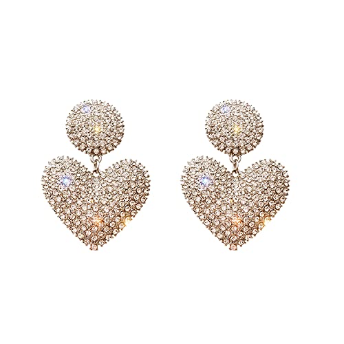 Women Full Rhinestones Sparkling Crystal Heart Love Earrings Hand Chain Drop Dangle Earrings Jewelry For Women And Girls Bride Jewelry (Gold) #TOP20