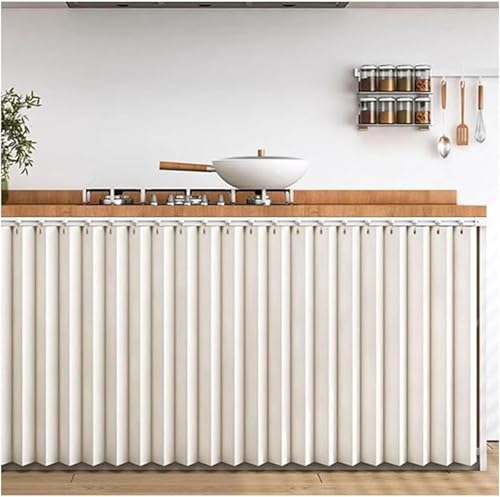 YSZBD Cortina para Gabinetes Bajo Fregadero - Impermeable Corredera y Antipolvo, Máxima Privacidad en Cocina,Beige-W150cm/H110cm