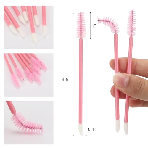 Image of 300 Pcs Disposable Mascara Wands Dual Ended Eyelash Brush Lip Brush, Lipstick Applicator Eyebrow Spoolies for Eyelash Extensions, Portable Makeup Brush for Eyebrow, Lip - Pink