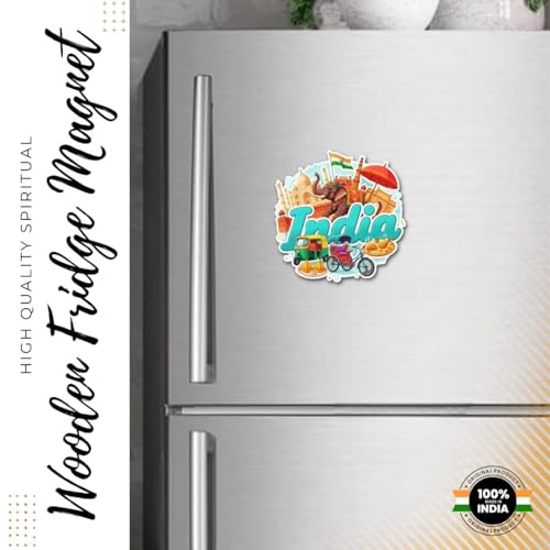 Image of India Magnet for Fridge | Wooden India Souvenir Fridge Magnet | Travel Memory Keepsake & Gift | MDF Refrigerator Decor for Home, Kitchen & Office | Size 3x3 Inches | Pack of 1 (India)