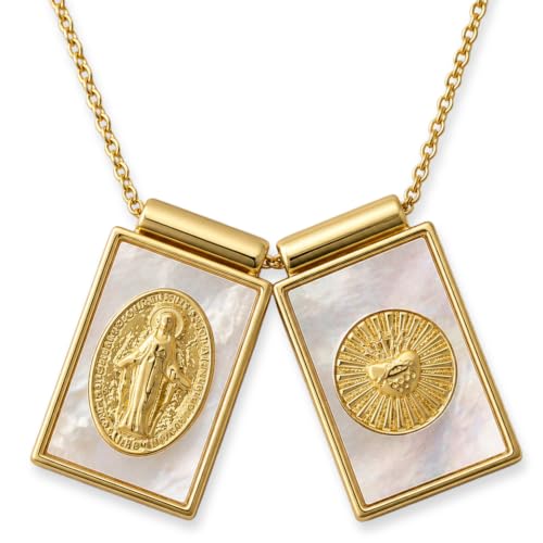 Scapulars Catholic Necklace - Miraculous Medal Necklace for Women - Miraculous Medals Catholic - Virgin Mary - Escapularios Catolicos - Sacred Heart of Jesus - Medalla De La Virgen Milagrosa Gift Box Included