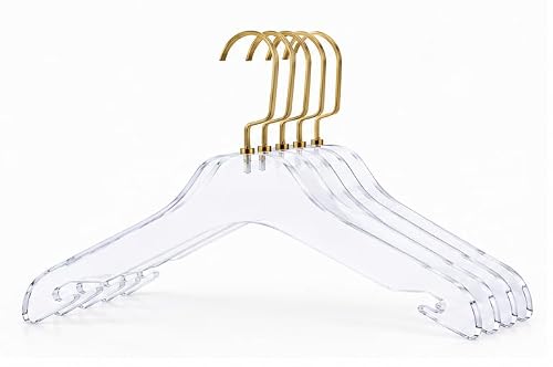 HomeCube USA Clear Acrylic Coat Hangers, Gold Hooks, 17", 5-Pack