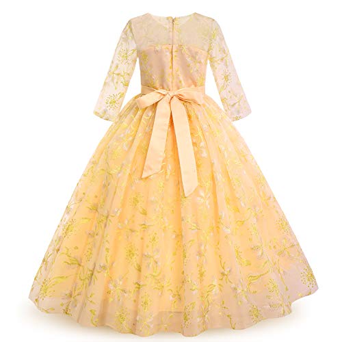 Flower Girls Vintage Floral Boho Lace 3/4 Sleeves Maxi Dress Wedding Princess Party Communion Evening Formal Dance Gown3