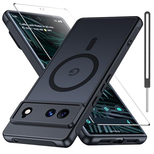 Bimanpap - Funda mate para Google Pixel 7A 5G con protector de visualización, compatible con Magsafe, [correa de muñeca] magnética a prueba de golpes, protección militar contra caídas translúcida