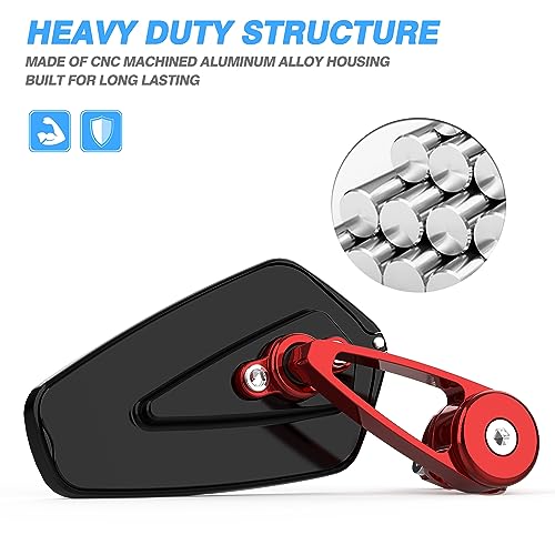 MICTUNING CNC Motorcycle Mirrors - 7/8" (22mm) Bar End Rear View Mirrors Compatible with Most Honda Grom, Yamaha, Kawasaki, Ducati, Suzuki and More - Red by MICTUNING - Image 5