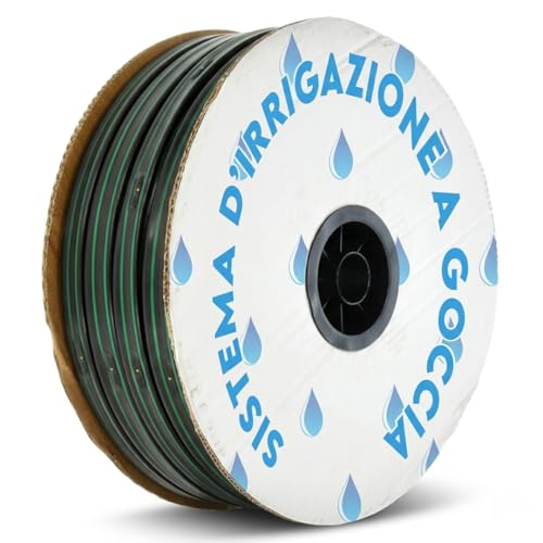 MAKA Manichetta Gocciolante Irrigazione 2 Litri/Ora Striscia Tape Tubo Acqua 16mm Piatto Forato per Irrigare a Goccia Orto Bobina Diverse Misure Resistente UV e Gelo (250 metri, Passo 30)
