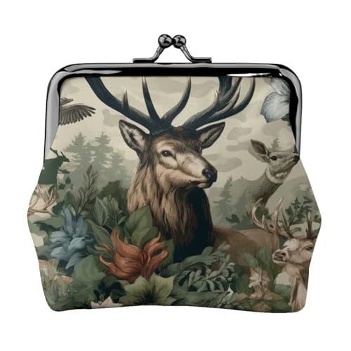 Pu Leather Buckle Coin Purse Elk-Forest-Flowers Girls Kiss-Lock Change Purse Wallets
