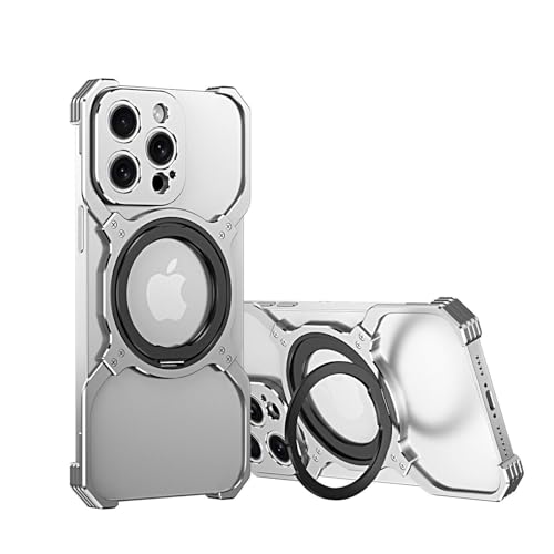 Support coque iPhone 14 magnétique argent sans cadre avec anneau métal