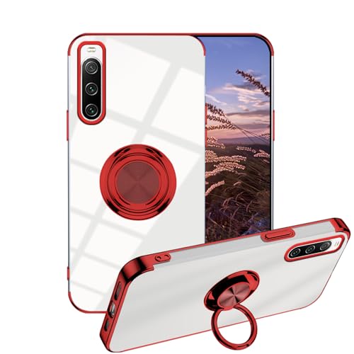 Anlalish Coque de protection pour Sony Xperia 10 IV - Transparente - Avec anneau de support - En silicone TPU souple - Support magnétique pour voiture - Anti-chocs - Fine - Rouge