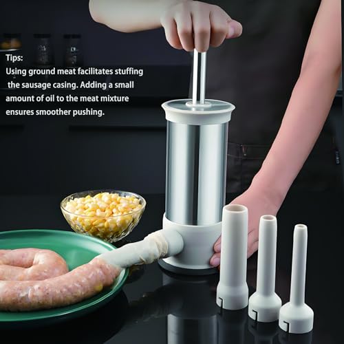 Sausage Stuffer with 4 Different Inches Stuffing Tubes, Manual Sausage Maker, Homemade Sausage Machine Making Kit, for Home Camping Outdoor Grill BBQ(2.2LB) by VANEME - Image 3