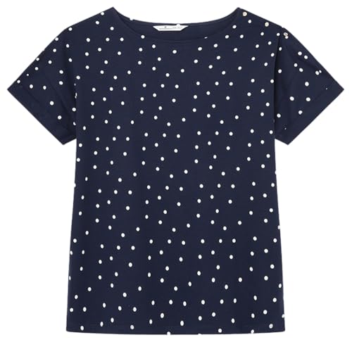 Springfield Camiseta Corta con Manga doblada y Botones metálicos en el Hombro Estampada, Azul Oscuro, L para Mujer