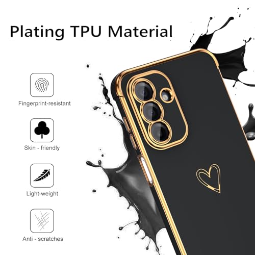 Image of GUAGUA Compatible with Samsung Galaxy A17 5G Case 6.7 Inch Slim Soft TPU Cover with Cute Heart Pattern for Women Girls Men Luxury Electroplated Shockproof Protective Case for Samsung A17 5G, Black