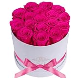 Prifroti 17 Flowers in a Luxury Suede Box, Birthday Gifts for Women, Preserved Flowers, Mothers Day Roses Gift for Mom, Hot Pink