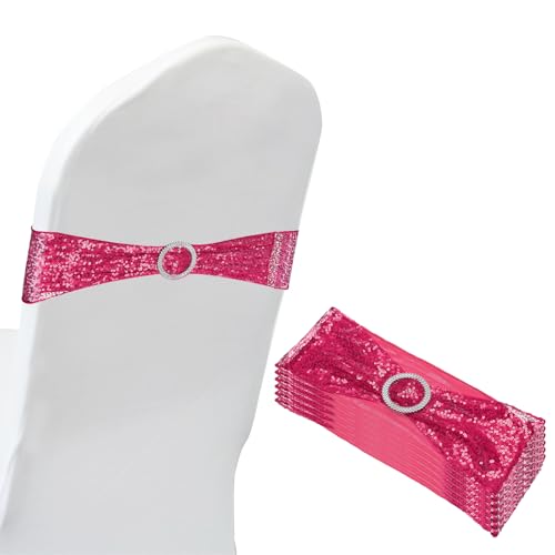 PATIKIL 14x6 Elástico Silla Fajas Lazos, 6 Paquete Elástico Silla Bandas Fajas con Hebilla Deslizante Control para Boda Banquete Decoraciones, Rosa Rojo