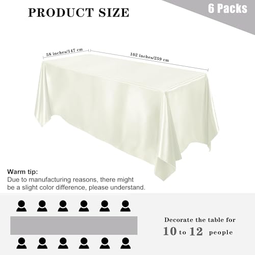 MCEAST 6 Packs Satin Tablecloth 102 x 58 Inches Rectangular Table Overlay Cover Bright Silk Tablecloth Smooth Fabric Table Decor for Wedding Banquet Decoration (Ivory) by MCEAST - Used condition - Image 2