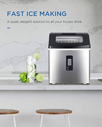 Ice Maker Machine With Automatic Enter Water For Countertop, 24 Square Ice Cubes Ready In 15 Mins, 40 Lbs Per Day, Portable Stainless Steel Ice Maker With Ice Scoop And Basket… #TOP5