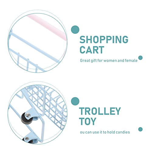 Gadpiparty Mini Shopping Cart Miniature Shopping Cart Supermarket Handcart Mini Shopping Grocery Cart Utility Cart Trolley Handcart Model Candy Fruit Snack Storage Basket Green #TOP4
