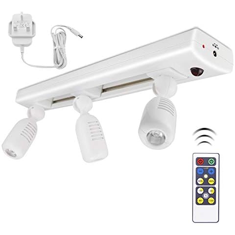 HONWELL LED Spotlights Track Lighting Remote Controlled with 3 Rotatable Heads Lights, Under Cabinet Counter Lighting Straight Bar Ceiling Spotlight for Artwork Display,Kitchen and Living Room Cover