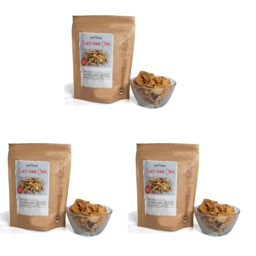 Image of Evolve Black Chana Chips Healthy Snacks for Kids, Adults | High Protein, Gluten Free, Vacuum Fried, Weight Loss Snack, No Additives, Masala Flavor - 100g Pack of 6