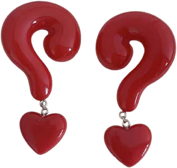Ankela red Christmas red big question mark exaggerated black acrylic multi-color earring heart pendant image 2
