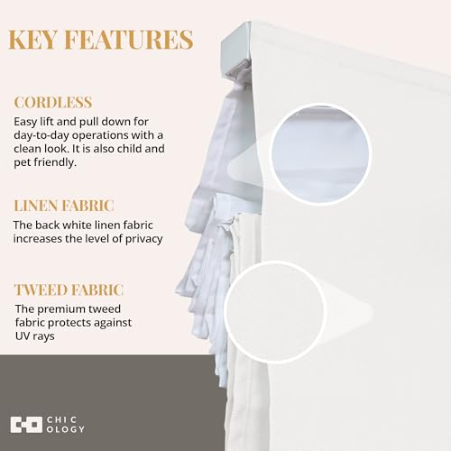 CHICOLOGY Roman Shades for Windows, Roman Window Shades, Roman Shades, Window Treatments, Window Shades for Home, Ridgewood Ultra White (Privacy & Light Filtering), 91.4 cm B X 182.9 cm H