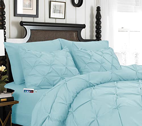 Elegant Comfort 8-Piece Pinch Pleated Comforter Set, Bed-in-a-Bag Silky Soft Set Includes Sheet Set with Storage Pockets, 8PC Pinch Pleated Comforter Twin/Twin XL, Aqua