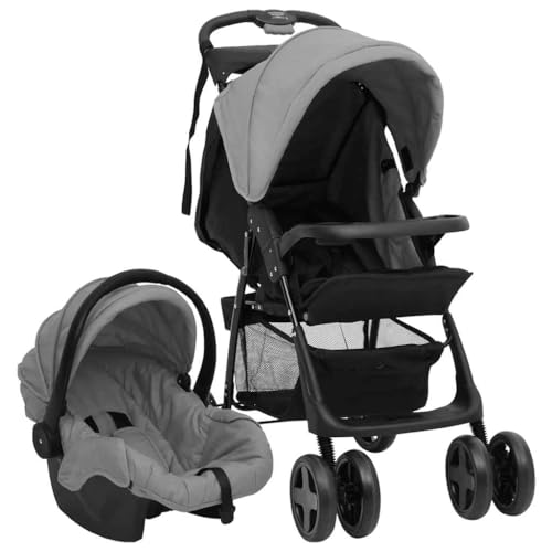 Teenpull Cochecito 3 en 1 gris claro negro de acero con función reclinable plegable y ligero para ciudad, terreno, viajes y transporte de bebés con capota y cesta de la compra