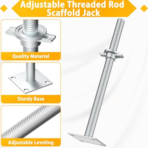 Fixirons 4 Pack 17" Hollow Heavy-Duty Adjustable Scaffold Leveling Jack with Base Plate, Galvanized Steel Screw Jack Baker Style Scaffolding for Construction, Bridges & Uneven Ground by Fixirons - Image 3