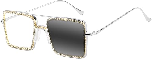 SightPerk Gafas de lectura cuadradas de gran tamaño con diamantes de imitación progresivos, multifocales, fotocromáticas, anti-UV para mujer
