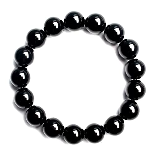 Pulsera de obsidiana negra de 12 mm para muñeca fuerte, se adapta a muñecas de 8.5 a 9 pulgadas, alivia el estrés y la ansiedad, Cristal Gema Obsidiana Cristal Piedra preciosa Cover