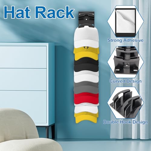 FULHANY 2 StüCke Selbst Kleberer Hutregal - Cap Halterung Wand - MüTzenhalter - Cap Halter - Kein Bohrer BenöTigte Hut -Rack FüR 20 HüTe FüR Garderobe/TüR/Wandc