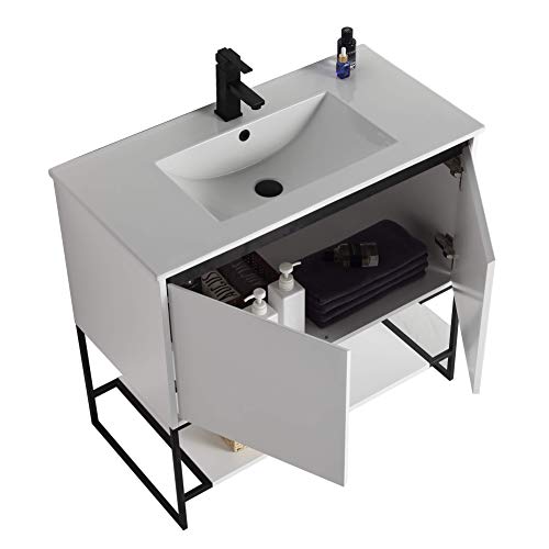 Fine Fixtures - 36" Inch Bathroom Vanity And Sink, Knob Free Design - Urbania Collection #TOP2