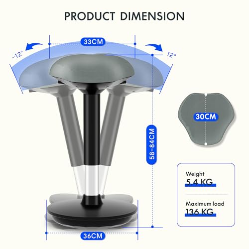 Image of FLEXISPOT Wobble Stool stay active Exercise Office Chair encourage movement Height Adjustable Seat for comfortable working /standing desk perching stool Grey