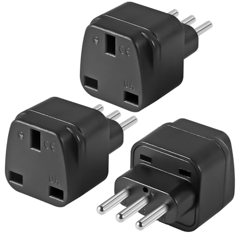 3-Pack UK to ITALY Plug Adapters Italy Power Converter Grounded Universal Travel Adapter 3 Pin Italian Chile International Type L Plug (Black)