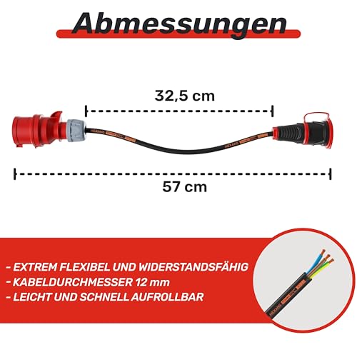 NWP Adapter 16A 400V Stecker Starkstrom auf 230V Schuko Kupplung - IP44-3x2,5mm² Gummischlauchleitung
