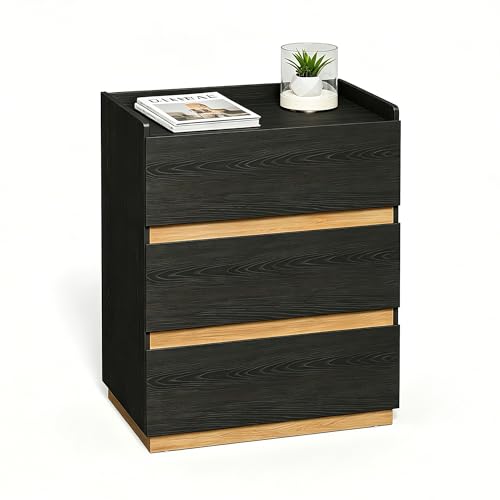 Image of 24 inch Wide Modern Large Nightstand, 3-Drawer Wooden Bedside Table