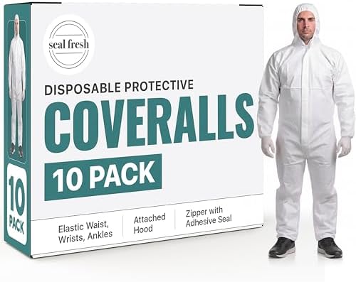 Hazmat Suit – 10 Count Disposable Protective Coverall with Hood, Full Body Breathable