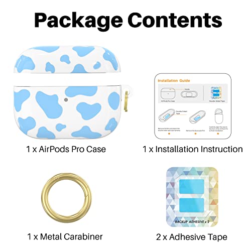 Niutrendz Cute Cow Print Case For Airpods Pro Case Cover Tpu Hard Case Protective Skin With Keychain Compatible With Apple Airpods Pro (Blue) #TOP6