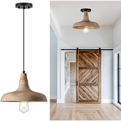 Wood Pendant Light for Kitchen Island, Farmhouse Pendant Lighting, Handmade Wooden Pendant Light Fixture, Adjustable Hanging Ceiling Light Fixtures for Dining Room, Living Room, Bedroom