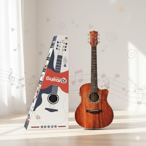 Image of Cutaway Acoustic Guitar with Strap & Picks - Full Size Wooden Steel String Guitar with Smooth Fretboard, Rich Natural Sound, Beginner to Intermediate Musical Instrument for Practice