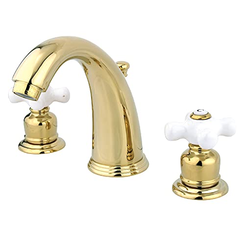 Review Discount Kingston Brass GKB982PX English Country Widespread Lavatory Faucet, 5-1/4" in Spout Reach, Polished Brass