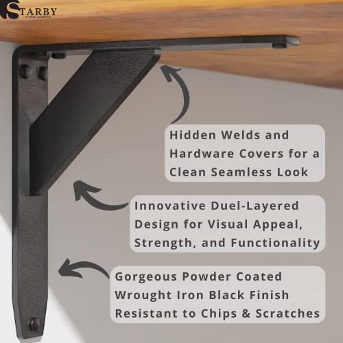 Starby Jetstream Solid Heavy Duty Low Profile Welded Countertop Support Shelf Brackets Floating Shelf Discrete Slim 500 Lb Capacity (2 Pack) (10" X 10" X 1.5") #TOP5
