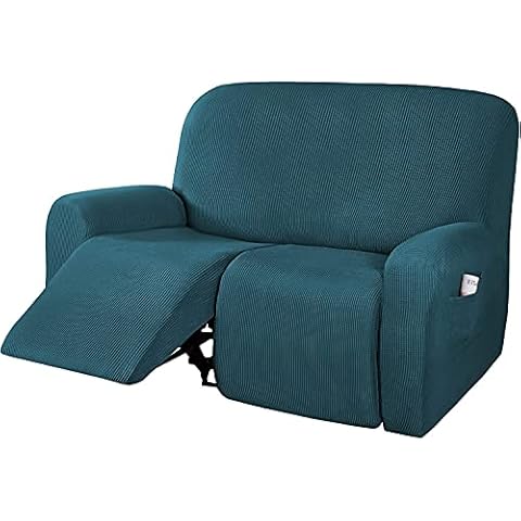 LINFKY 1-Pieces Recliner Sofa Covers Spandex Jacquard Stretch Reclining Couch Covers for 2 Seater Sofa Slipcovers Thick Soft Washable Furniture Covers with Elastic Bottom (Deep Teal) Cover