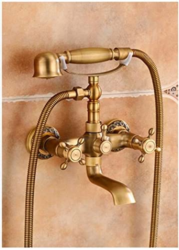 Pommeau de douche à effet pluie en bronze et mitigeur mural vintage