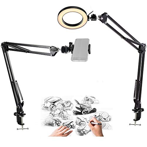 AYIZON Lampa pierścieniowa do telefonu, lampa pierścieniowa 20 cm z 2 stojakami na ramię do iPhone'a/Samsunga, pieczenia, rzemiosła, kaligrafii, rysowania, lekcji online, nagrywania wideo