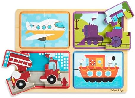 Melissa & Doug Natural Play 나무 퍼즐: 레디, 세트, 고(4피스 차량 퍼즐 4개) — 사진 2
