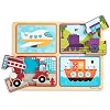 Melissa & Doug Natural Play Wooden Puzzle: Ready, Set, Go (Four 4-Piece Vehicle Puzzles)
